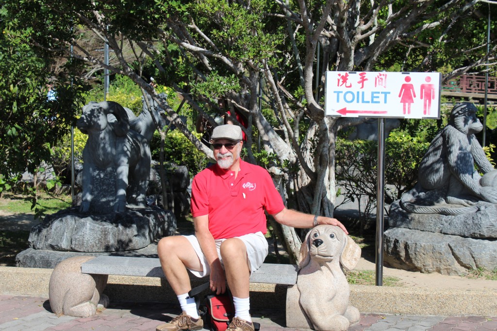 Yours truly and the weiner dog bench!