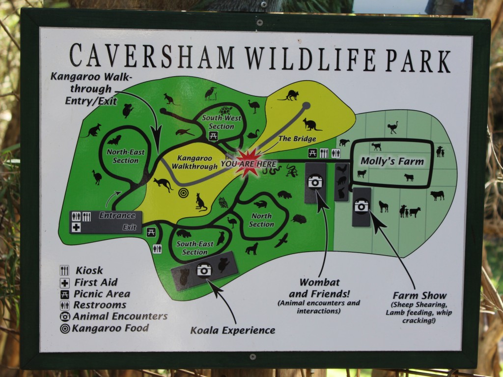 Map of the Caversham Wildlife Park. The park includes a farm which we did not visit.