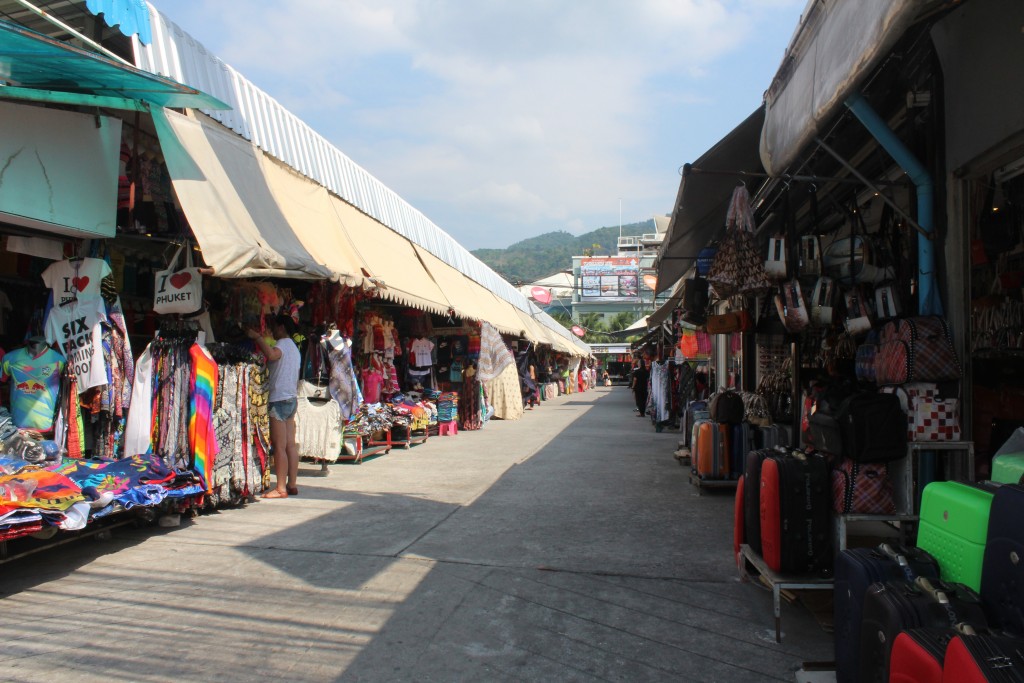 Sidewalk malls selling tourist souvenirs are common in Patong.