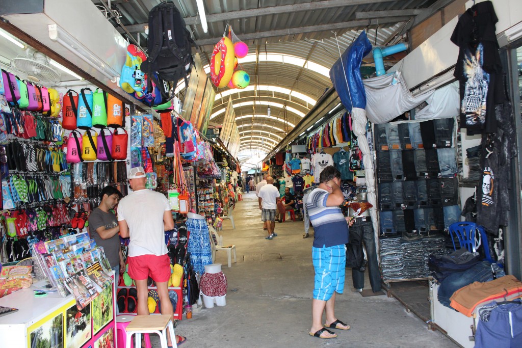 One of many sidewalk shopping malls in Patong.