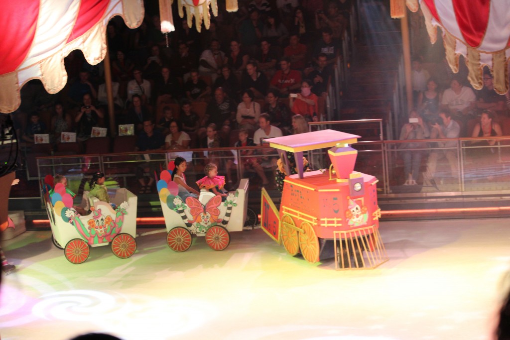 Some kids from the audience were given a ride in a choo choo train.