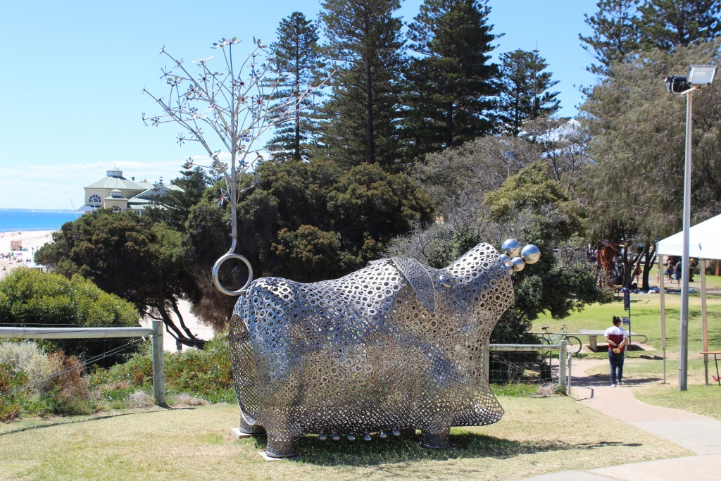 This giant stainless steel pig is one of over seventy sculptures at this year's Sculpture by the Sea exhibit at Cottesloe Beach, Western Australia. Exhibit ends March 20th.