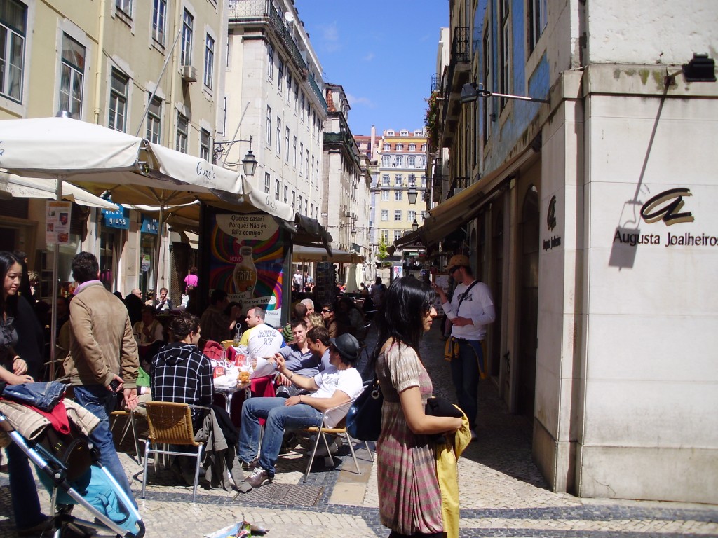 Lots of sidewalk cafes in Lisbon.