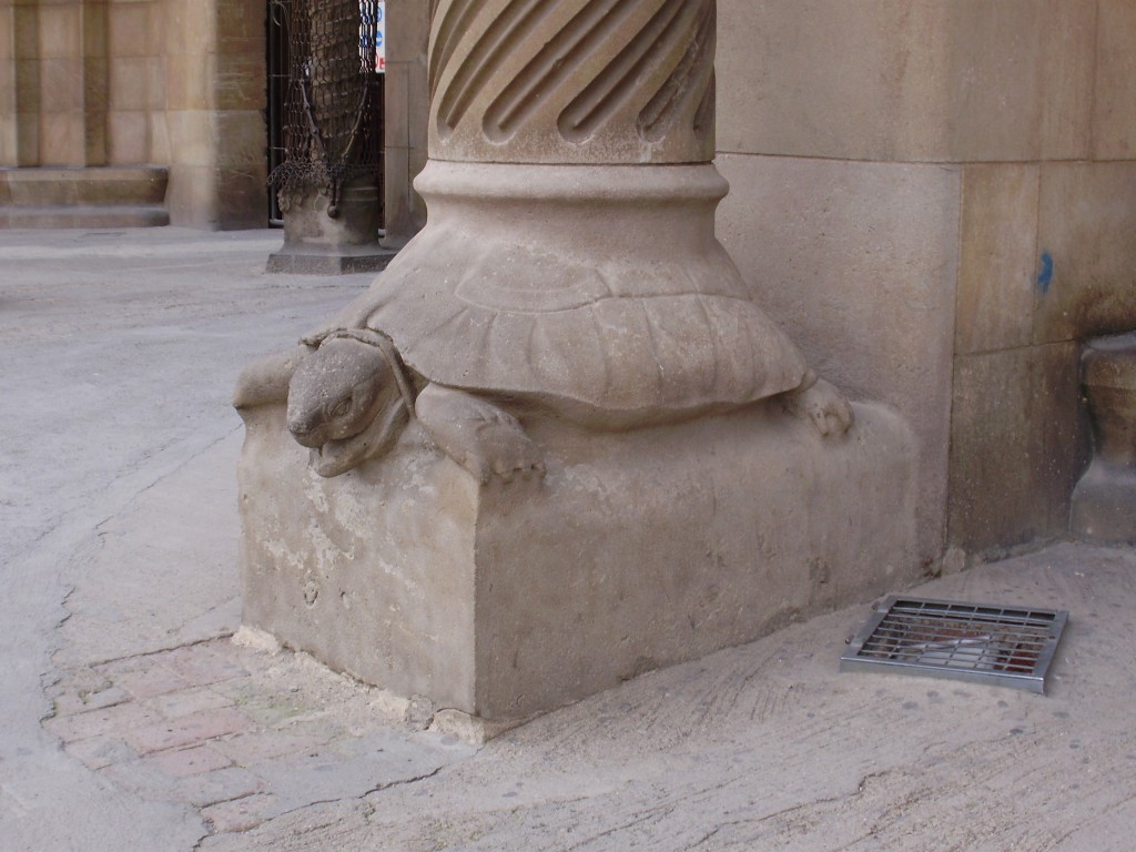 A turtle forms the pedestal for this column. Nature themes played a large role in Gaidi's designs.