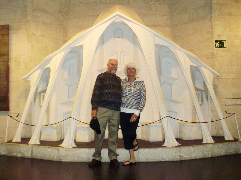 Janis and I in front of a model of the entranceway to the Passion Facade