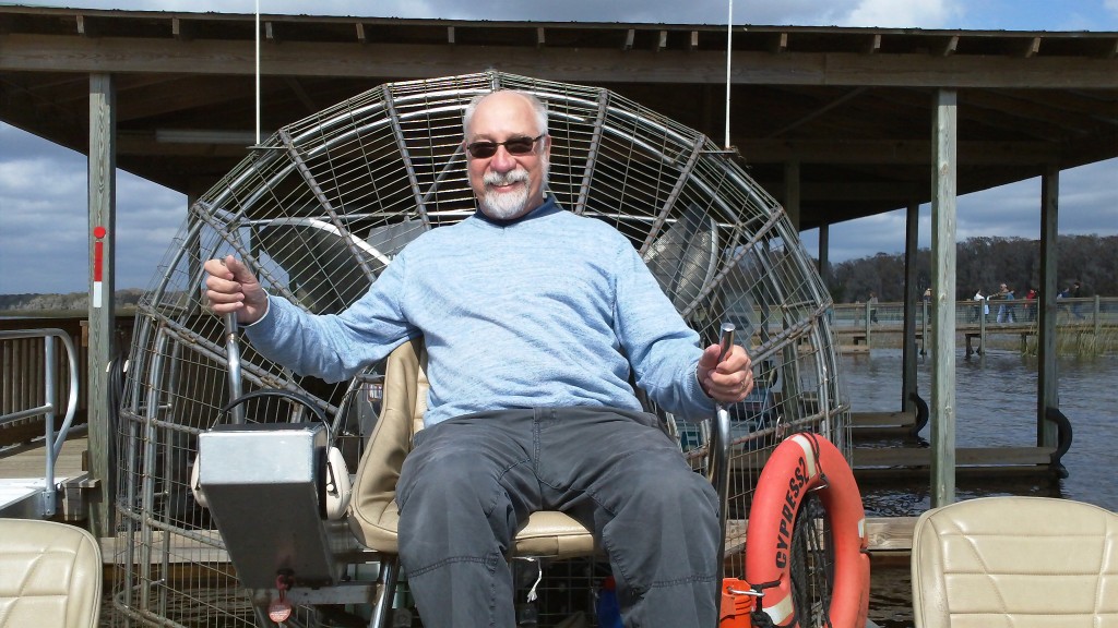 Yours truly posing for a pic in the captain's chair. Would have been a blast to actually drive one of these airboats!