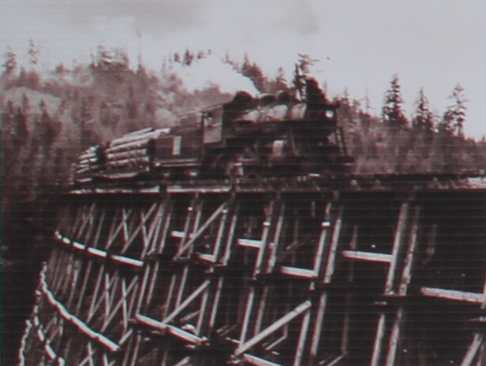Photo of old train crossing the trestle.