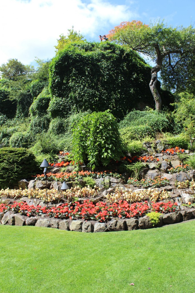 The Mound surrounded by flower beds.