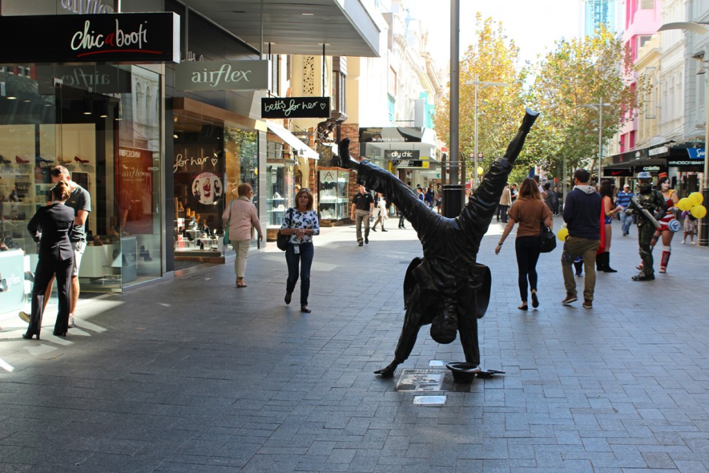 Statue of a busker on the Hay Street mall