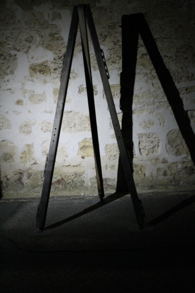 The flogging frame. Men were tied here to receive a whipping with the cat o' nine tails.
