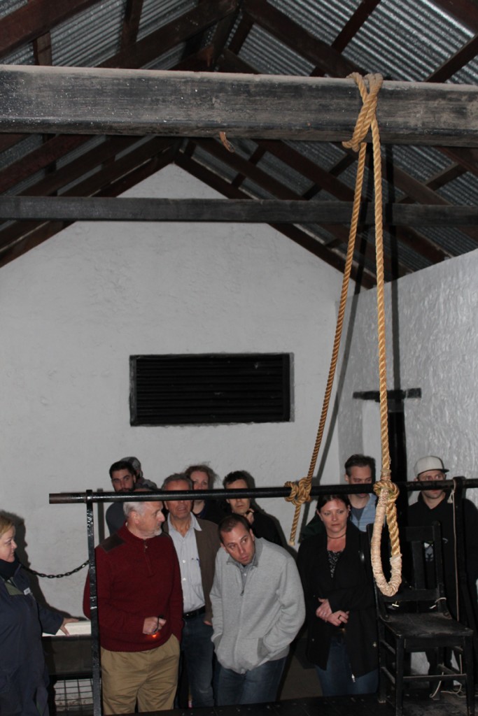 The gallows. This rope was an actual reserve rope from a hanging. The executioner always had two backup ropes.