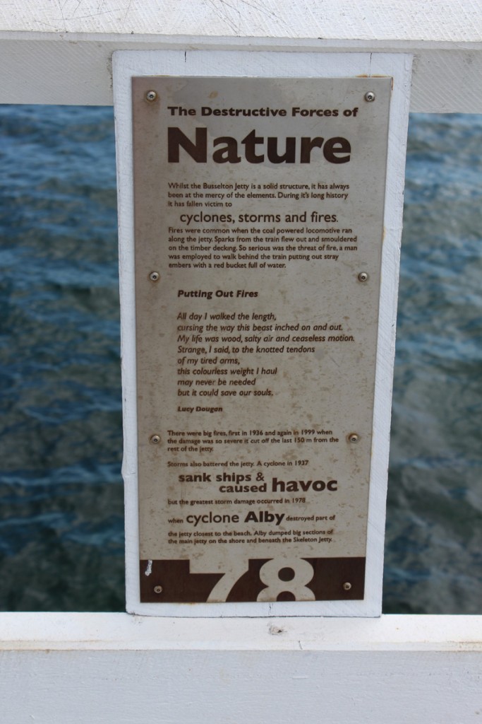 One of many signs along the way relating the colorful history of the jetty.