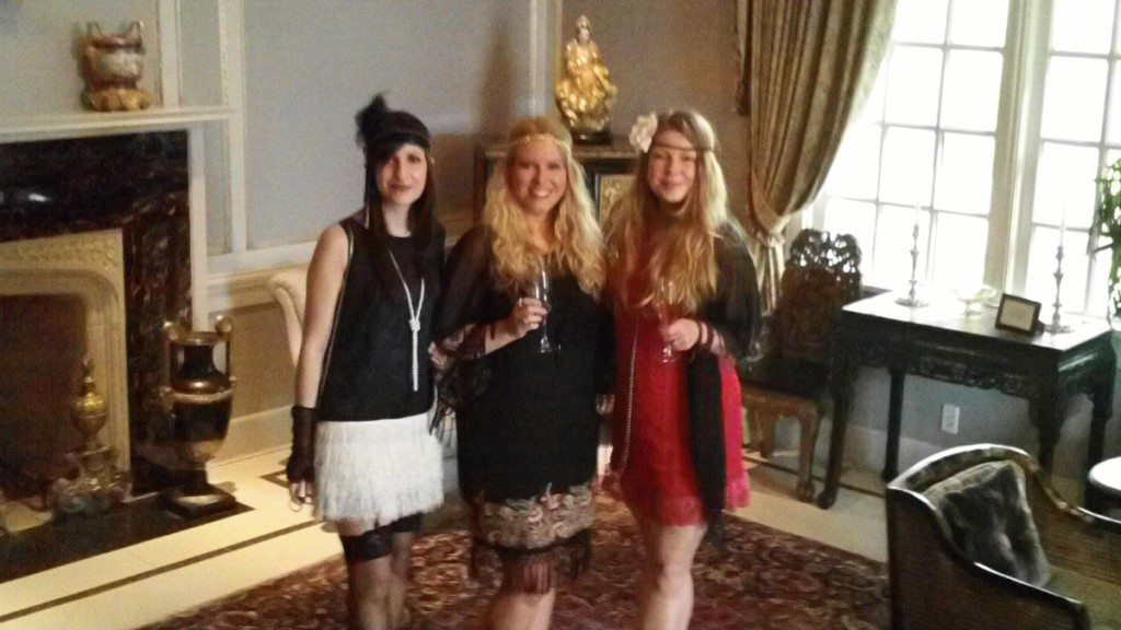 Three gals in flapper dresses