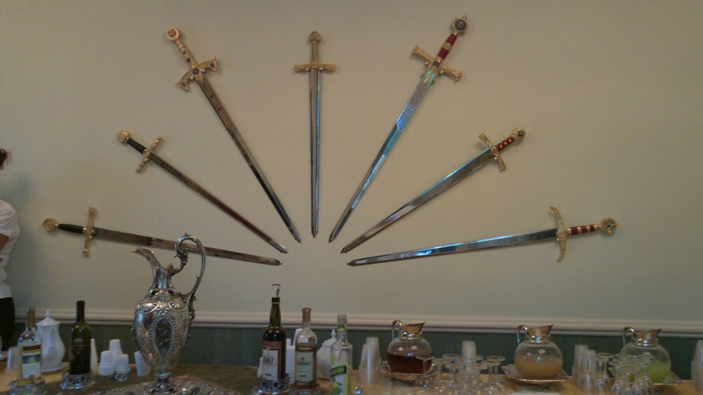Swords on display in the banquet room