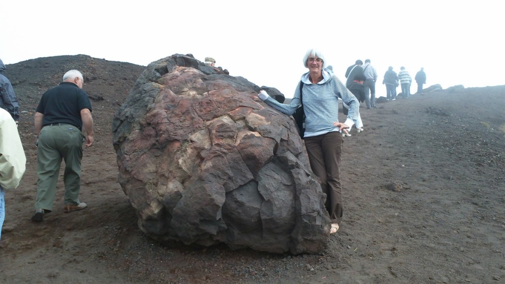 Janis with a giant lava boulder.
