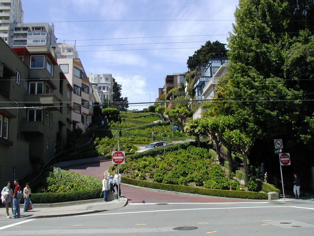 At the foot of the switchbacks on Lombard Street