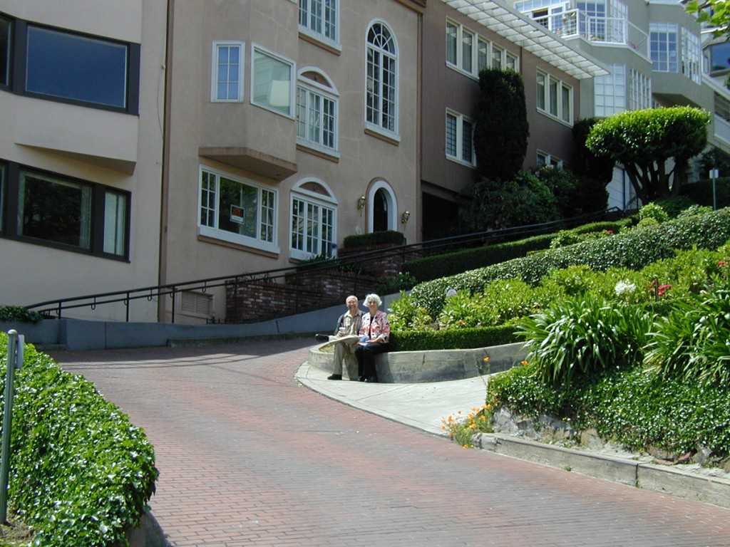 Janis and I at the foot of the zig-zag part of Lombard Street