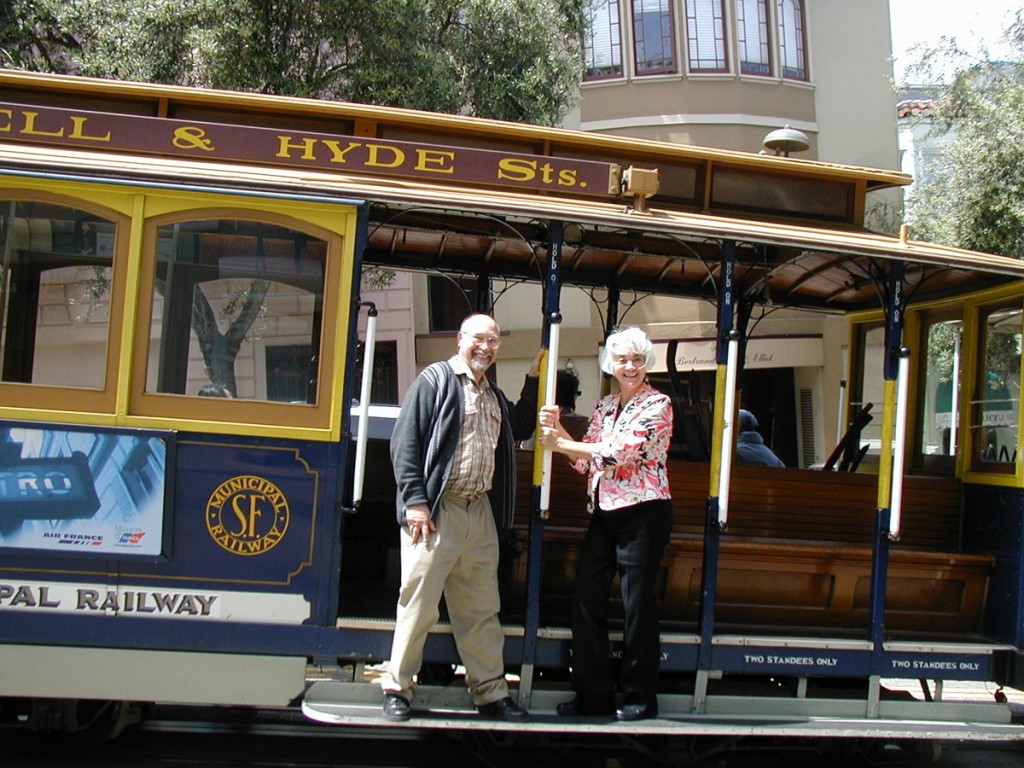 Janis and I hop aboard a cable car in San Francisco