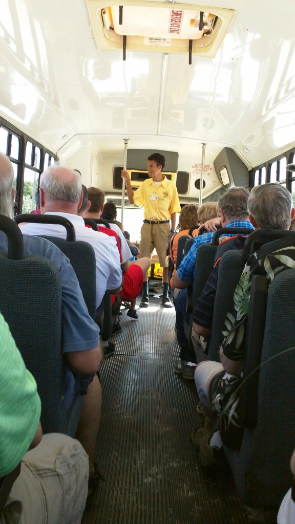 Our tour guide on the bus tells of the history of Eleuthra