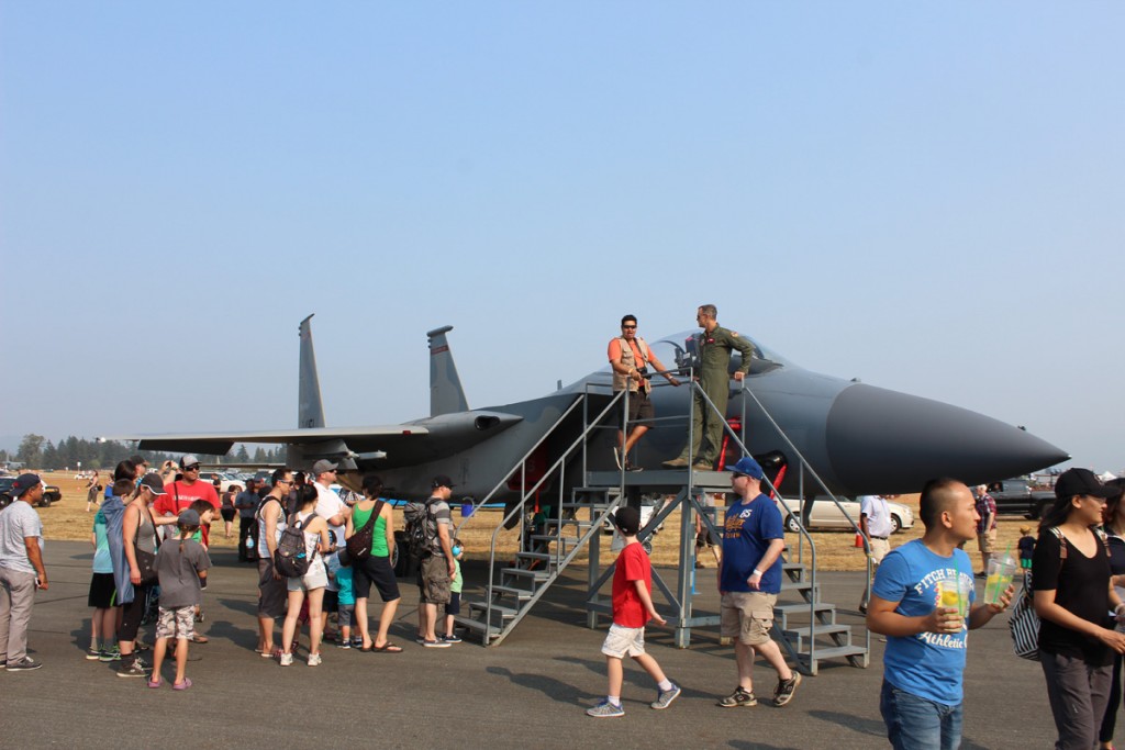Eager spectators had a chance to check out the cockpit of an F-15 Eagle at this year's airshow.